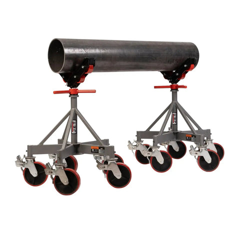 Rock Solid Heavy Duty Pipe Jack Stand With Smooth Rolling Pvc Casters And Beefy Steel Rollers For Haulin Giant Pipe Up To 36 Inches Wide While Nailing 2500 Lb Loads On Any Garage Floor