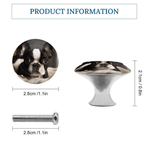 Cute Boston Terrier Round Cabinet Knob Set, 2 Pack, Stainless Steel With Brushed Aluminum Base, Rust Resistant Durable Drawer Knobs For Kitchen Cabinets And Furniture Makeovers. 1.1 in round knob size