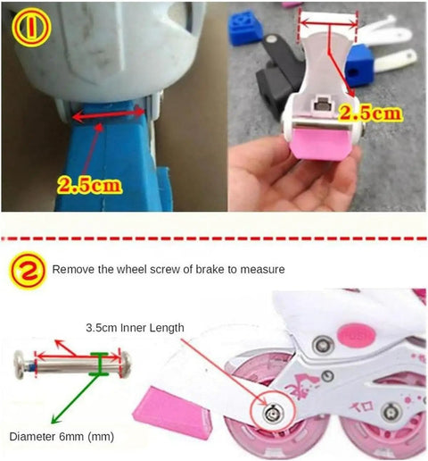 2 Pack Roller Skate Stoppers Brakes for Inline Skates, Easy Install Replacement Pads for 6mm Axles and 0.98 Inch Base shown in use