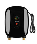 Slick Wall Mounted Tankless Electric Hot Water Heater Featuring Heavy Duty 3000W Coils For Rapid Instant Warm Water And Snappy Quick Hook Up For Kitchen Sink Use, black design with digital display.