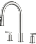 FORIOUS 2-Handle Kitchen Faucet with Pull Down Sprayer, Brushed Nickel, featuring a curved spout and separated handles.