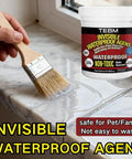 Heavy Duty Invisible Waterproof Sealant For Rvs And Trailers Crystal Clear Repair Adhesive All Season Temperature Resistant Formula for application on a marble surface.