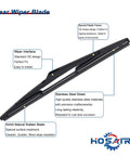 Built Tough Rear Wiper Arm And Blade Set For Ford Focus 2012 To 2018 Hatchback Se St Rs No Sweat Drop In Replacement showing 12 inch rubber blade.