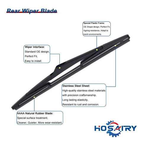 Built Tough Rear Wiper Arm And Blade Set For Ford Focus 2012 To 2018 Hatchback Se St Rs No Sweat Drop In Replacement showing 12 inch rubber blade.