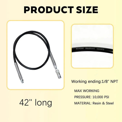 Pro Grade 42 Inch Flexible Grease Gun Hose Extension With Coupler For 10000 PSI, 1/8 Inch NPT Threads, Replacement Hose For Cordless Grease Guns, Leakproof Fit And Easy Hookup