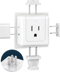 Five Way Wall Outlet Extender with 90 Degree Angled Side Plugs, showing 3 prong socket on wall with multiple plugs inserted