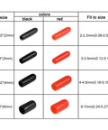 500Pcs Black Vinyl Rubber End Caps Kit With Multiple Sizes For Screws And Threads To Keep Dust Out And Protect From Rust On Metal Rods While Slowing Down Family Cuts And Scratches All Around. Size chart of black and red end caps
