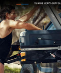 Heavy Duty Full Extension Drawer Slides With Ball Bearing Side Mount Rails, Built Like A Tank Industrial Steel Glides That Move Like Butter For Cabinetry And Furniture, Rock Solid 220 Pound Rating 80 Inch Pair, installed on a truck to slide out a cooler.