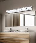 Modern Dimmable LED Vanity Lights Over Mirror Gloss Chrome Six Light Bathroom Fixture Easy Direct Wire Install Energy Saving