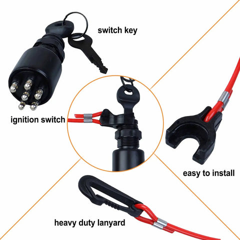 Durable Boat Key Switch Ignition And Safety Lanyard Assembly Replacement For Outboard Motors 40 To 200HP Plug And Play Starter With Lanyard Weather Resistant Easy Install Universal Outboard Replacement Part