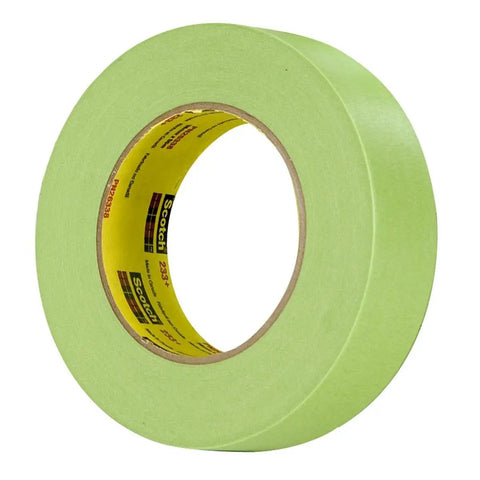 Crepe Paper Performance Pro Grade Masking Tape for Auto Body Paint Lines, 1-1/2 inch width, green roll on white background