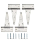 Heavy Duty Six Inch Stainless Steel Gate Hinges Tough As Nails Rust Resistant Tee Hinge For Outdoor Wooden Barn Gates And Fences Four Piece Kit with screws