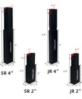 Composite Hockey Stick Extension End Plug 4 Inch To 2 Inch For Adult And Youth Senior And Junior Carbon Fiber Lightweight Replacement Plug Black With Easy Heat Gun Install And Sturdy Hold For Longer Reach shown with measurements and variations.