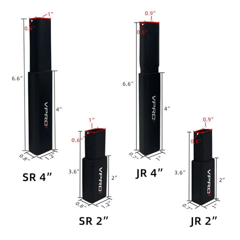 Composite Hockey Stick Extension End Plug 4 Inch To 2 Inch For Adult And Youth Senior And Junior Carbon Fiber Lightweight Replacement Plug Black With Easy Heat Gun Install And Sturdy Hold For Longer Reach shown with measurements and variations.