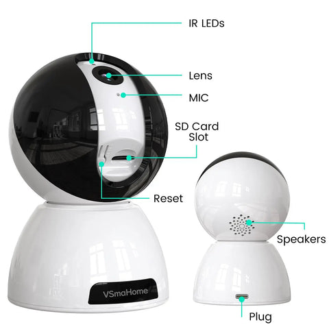 2K HD Indoor PTZ Wi Fi Security Camera With Color Night Vision Motion Detection And Sound Detection Remote Access And Alerts