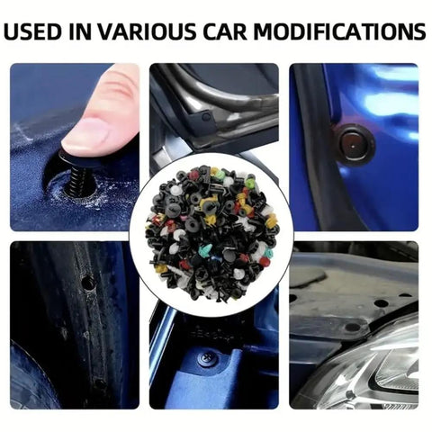 Subaru Forester III 2007 2013 Bumper Clips Kit 1295 Piece Fastener Set With Tough Plastic And Metal Retainers Easy Removal For Door Panels And Upholstery DIY Friendly And Great For Tight Spaces Includes Storage Case. Assorted car trim clips installed in panels and bumper areas.