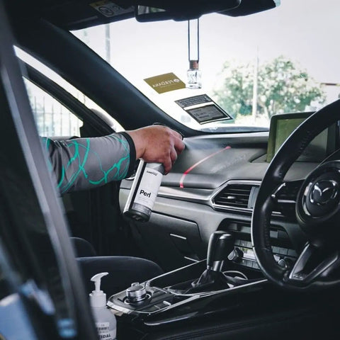 Applying Perl Coat Plastic And Rubber Protectant For Cars, Revives Dull Rubber, Plastics, Vinyl, Leather And Engine Bay Surfaces With Strong UV Shield, Lasts Up To Three Months, 500 mL Bottle For Your Ride to car dashboard