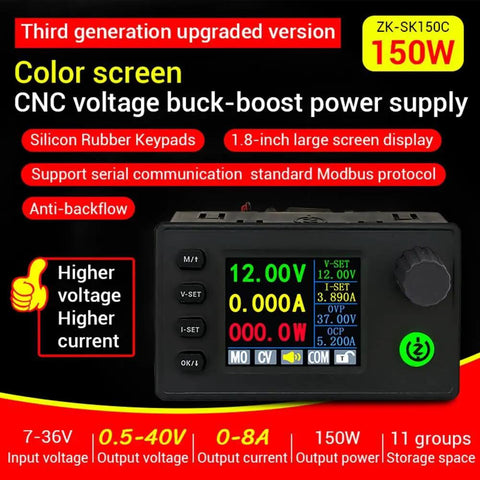 Buck Boost DC Adjustable Voltage Regulator Power Supply Module With 1.8 Inch LCD Display And Built In Buzzer Alerts
