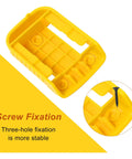 20V Tool Holder And Battery Mount Kit with yellow ABS holder, showing three-hole screw fixation detail for stability.