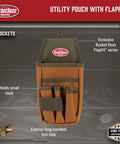 Front view of FlapFit Utility Pouch with 5 pockets and exterior tool loop in brown, made from durable poly ripstop 600D material.