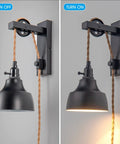 Dimmable Plug In Wall Sconces With 15Ft Pulley Cords Vintage Hanging Lamps Black Set Of Two Dope On Off Switch For Bedroom Living Room Hotel Dining Area