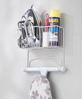Wall Mounted Ironing Board Rack With Basket Storage For Easy Organization All-In-One Heavy Duty Steel Ironing Board Holder In White