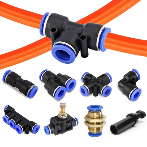 Huge 80Pc Blue Pneumatic Push In Fittings Kit With Quick Release Air Connector Tube for Compressors And Tools Fits 4 6 8 10 12 Mm Easily, black T fittings