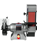 Heavy Duty 8 Inch Bench Grinder Paired With A 2X48 Belt Sander Bragging 1 Hp Power Runs On Dual 115 Or 230 Volts and features grinding disc and sanding belt.