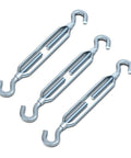 Heavy Duty M12 Galvanized Steel Turnbuckle Hook To Hook Rigging Connector Rust Proof Tension Adjuster Workhorse Grade For Fences And Machinery 3 Pack close up of three hooks