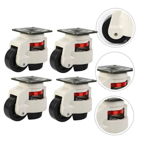 Heavy Duty Adjustable Swivel Casters 4 Pack 3 Inch Plate Wheels, showcasing thickened frame and black rubber wheels.