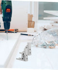 Installation process of 4 Pack 90 Degree Folding Cabinet Door Hinges For Corner Cabinets, Hidden Soft Close Brackets, Metal Shelf Support Hinges For Wall Mounted Furniture, Durable Cold Rolled Steel Construction in progress