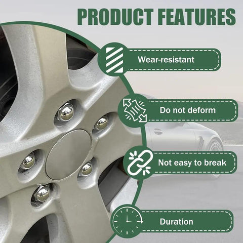 4 Piece Wheel Lug Stud Nut Set With M12x1.5 Threads For Most Cars shown on wheel, highlighting wear resistance and durability