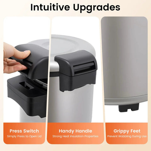 Psufurv Electric Rice Warmer With Non Stick Inner Pot And Spoon Keep Warm Function Auto Cooker showing press switch, handle, and grippy feet.