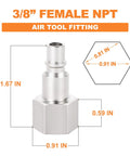 10 Pack 3/8 Inch NPT Female Industrial Air Tool Fittings High Flow Pneumatic Plugs Durable Zinc Plated Hardened Steel 300 PSI Max Working Pressure For Workshop Garage DIY Projects, 3/8 in female plug dimensions