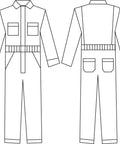 Tough As Nails Long Sleeve Coveralls For Men Heavy Duty Work Jump Suit Featuring Six Spacious Utility Pockets And A Secure Crew Fit In Crisp White Large Size front and back view illustration.