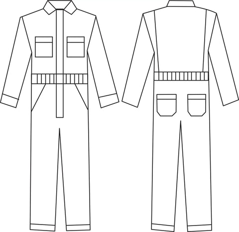 Tough As Nails Long Sleeve Coveralls For Men Heavy Duty Work Jump Suit Featuring Six Spacious Utility Pockets And A Secure Crew Fit In Crisp White Large Size front and back view illustration.