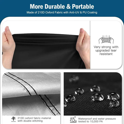 Hands showing black fabric of the All Weather Outdoor Swing Cover For A 3 Seat Triple Seater Patio Hammock And Glider Chairs