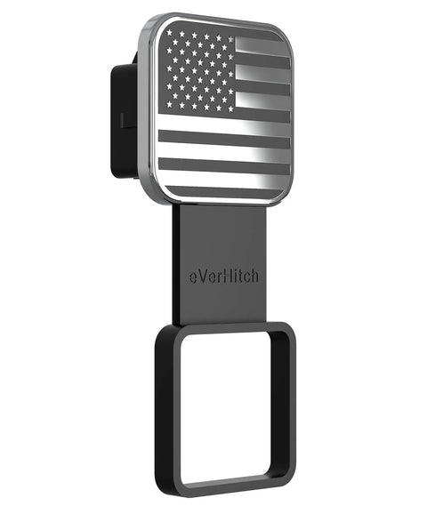 Flag Tow Hitch Cover For 2 Inch Receivers, All American Flag Trailer Hitch Plug, Chrome And Black Tube Insert