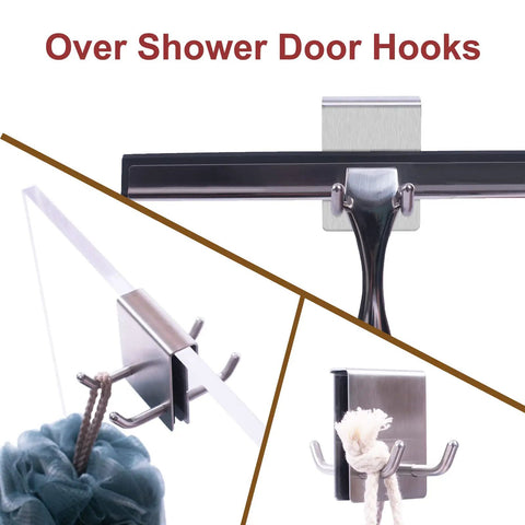 Over Shower Door Towel Hooks For Frameless Glass Bathrooms Brushed Nickel Two Pack Easy Install No Drilling Hanger