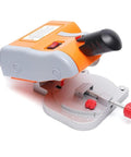 Compact Mini Table Saw And Miter Chop Cutter With 7800Rpm High Speed Steel Blades close-up view showing bevel adjustment features.