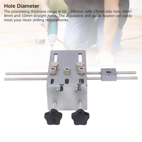 Self Centering Dowel Jig Kit With Quick Release Clamp And Aluminum Drill Guide for woodworking, shown in detailed front view.