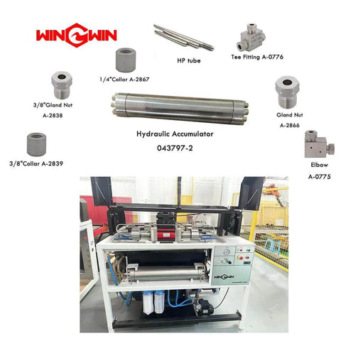 Waterjet direct-drive pump parts kit with hydraulic accumulator 043797-2 and assorted metal fittings