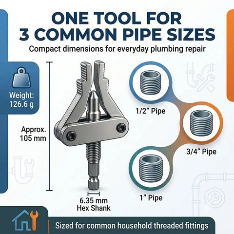 Heavy Duty Drill Powered Broken Pipe Thread Extractor Tool Set With Universal Compatibility For Plumbing Repairs To Spin Out Damaged Fittings Fast And Easy Saving You Plenty Of Time On Any Job, 105 mm steel extractor