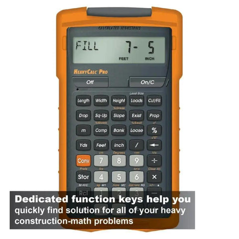 HeavyCalc Pro Dirt-Math Calculator for Excavation and Heavy Construction Pros, Feet-Inches Tenths Yards and Metric Measurements, Stake-Out Drops, Truck Load Volumes, Grade and Slope Keys for Fast Right-Angle Diagonals and Square-Ups