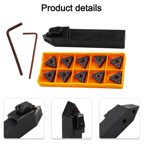 Lathe Turning Tool Holder Set With Carbide Inserts 16mm Shank Right Hand CNC Cutter For Smooth Finishing And Pro Grade Easy Machining Replacement 10 Inserts And 2 Wrenches
