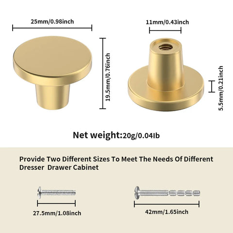 Gold Brass Drawer Knobs 25mm 1 Inch 6 Pack Round Cabinet Hardware for Kitchen and Dresser Cabinets Durable Zinc Alloy Knobs with Smooth Finish No Slip Easy To Install Hardware For Rustic And Modern Cabinets