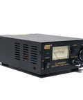 Front view of Beefy 13.8V 30A DC Power Supply For Radios With Cigarette Plug, showing controls and vents, in black casing.