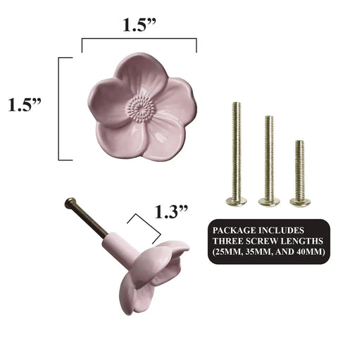 Solid Metal Pink Floral Cabinet Knobs 6 Pack Vintage Drawer Pulls Coquette Chic Vibe Sweet Charm Hardware Glow Up For Nursery Dresser Vanity And Closets, flower-shaped knobs with screws.