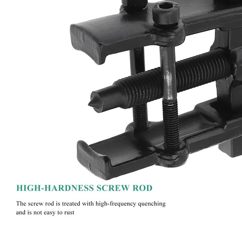 Close-up of MUQIDA 4-inch two-jaw gear puller with screw rod, black carbon steel
