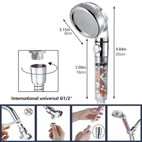 Kickin High Pressure Shower Head With Handheld And Filter For Hard Water Detachable Water Saving Design dimensions and features